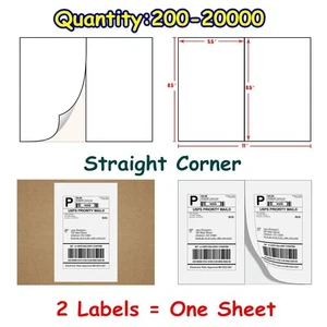 200-20000 Quality 8.5x5.5 Shipping Postage Labels Half Sheet Self Adhesive - Picture 1 of 29