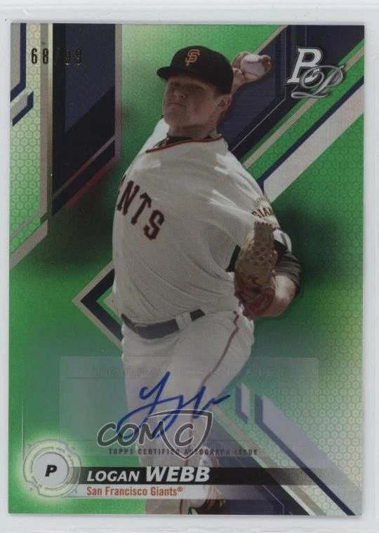 2019 Bowman Platinum Wal-Mart Top Prospects Green Foil /99 Logan Webb Auto - Image 1 of 2