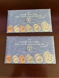 TWO (2) 1991 US Uncirculated 10 Coin Sets 1 Ea Philadelphia Denver (P & D) Mints - Picture 1 of 9
