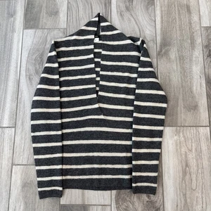 J. CREW Women’s Sz Small 100% Baby Alpaca Shawl-Collar Sweater Striped Sailor - Picture 1 of 11