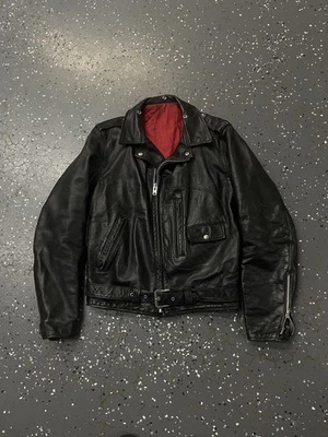 Jaqueta de couro verdadeira vintage década de 1960 bolso D motocicleta Rockabilly motociclista masculina - Imagem 1 de 4