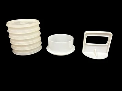 VTG TUPPERWARE HAMBURGER PRESS MAKER STORAGE SET 5 - Image 1 of 4