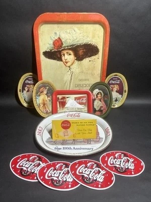13pc Vintage Coca-Cola Tin Trays & Stickers - Image 1 of 4