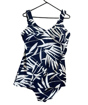 True Vintage Palmers Badeanzug in dunkelblau mit Blätterprint | ca. Gr. 14 Made in UK - Bild 1 von 4