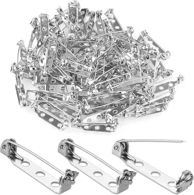 100Pack Silver Safety Pins 1 Inch Pin Back Clasp Brooch Pins Backs with 3  - Image 1 of 4