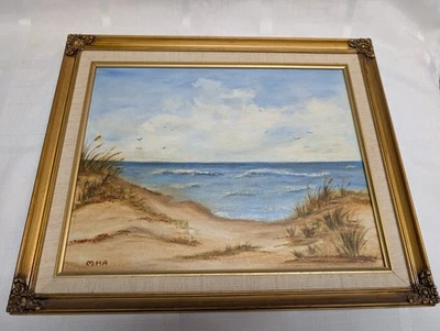Pintura al óleo paisaje marino de la costa de Texas dunas de arena hierba costera golfo e isla del Padre Foto 1 de 4