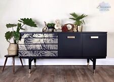 Painted Black Sideboard With Gold Leaf Paper Design Mid Century 1970s Restored