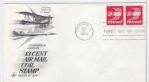 TurtlesTradingPost- 13 Cent Airmail 1973 FDC #C83 Coil Pair- Artcraft Cachet - Picture 1 of 1