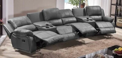 Heimkinosofa 4-Sitzer, Leder mit Cupholder & Relaxfunktion, 5129-Cup-42-0326 - Bild 1 von 4