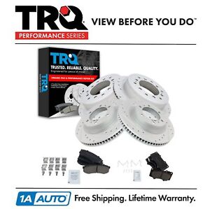 TRQ Front Rear Posi Ceramic Pad Set & Performance Drilled & Slotted Brake Rotors