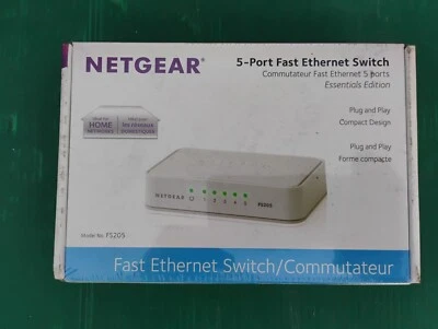 NETGEAR FS205-100PAS 5-Port Fast Ethernet 10/100 Mbps FS205 w/ Power Supply - Image 1 of 2