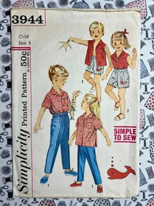 Simplicity Sewing Pattern 3944 Child's Shirt Boxer Shorts & Pants Size 3 Cut - Picture 1 of 4