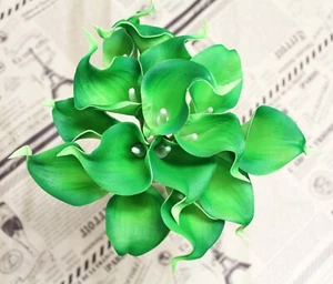 15 Green Bouquet Real Touch Calla Lily Flowers Bundle Artificial Floral - Picture 1 of 6