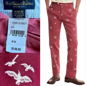 BROOKS BROTHERS Men’s New 35W x 32L Milano Seagulls Embroidered Chinos Pants Red - Picture 1 of 24