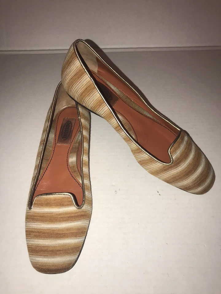Mocasines MISSONI Couture raros a rayas doradas suela plana de cuero talla 38,5/8-8,5 Foto 1 de 4