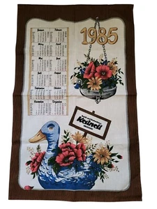 Vintage Kitchen Towel Calendar 1985 Duck and Flowers - Picture 1 of 5