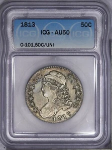 1813 Capped Bust Half Dollar 50c / UNI O-101 ICG AU50 - Picture 1 of 2