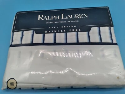 RALPH LAUREN ONE FULL FLAT SHEET MERCER NAVY/PWDR 200 THREAD 100% COTTON (NEW) - Image 1 of 4