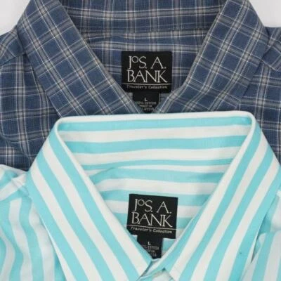 JOS A BANK Travelers Button Front Dress Casual Shirt Long Sleeve Mens L Lot of 2 - Image 1 of 4