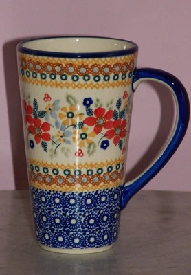 UNMARKED Polish Pottery 12 oz. Bistro Mug! UNIKAT Signature Rembrandt Pattern!