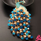 Gifts Fashion Women Blue Crystal Ornate Peacock Animal Pendant  Necklace