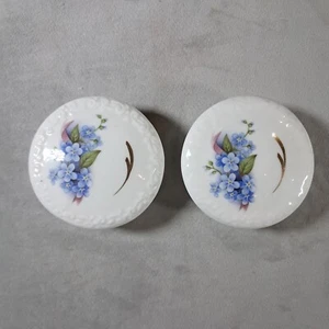 Peter Gosling Pair of Lidded Trinket or Cream Pots, Floral Forget-me-Not Design - Picture 1 of 8
