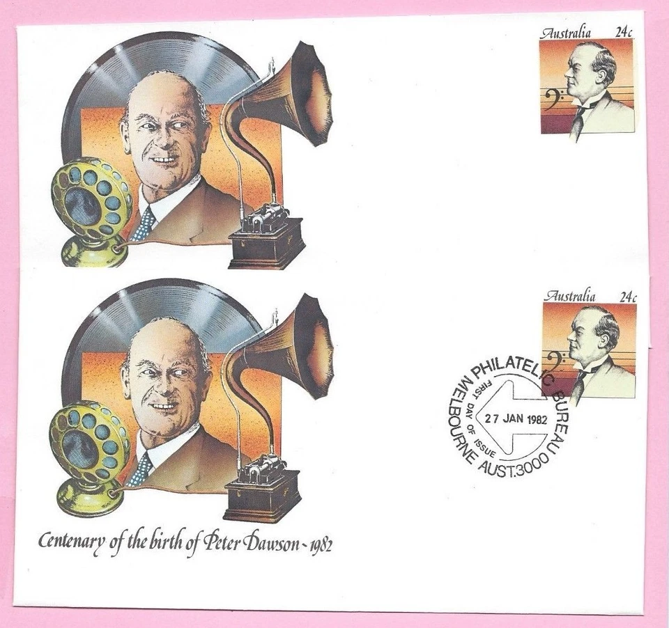 Australia 1982 Par de PSE #046 FDC y Como Nuevo - Centenario del Nacimiento de Peter Dawson  Foto 1 de 2