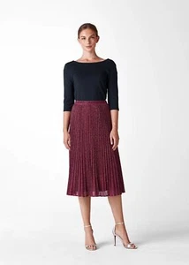 Whistles Sparkle Pleated Skirt UK 8 BNWT Pink RRP 139 Xmas Party Midi Lined - Picture 1 of 11