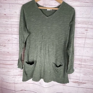 J. Jill Green Heather V-neck Tunic with Pockets Sz XL Cotton Boho Lagenlook - Picture 1 of 7