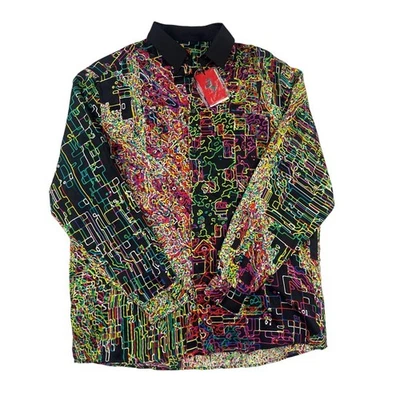 Ferrari - Graphic Print Long Sleeve Silk Shirt in Green & Black Multicolor - Image 1 of 4