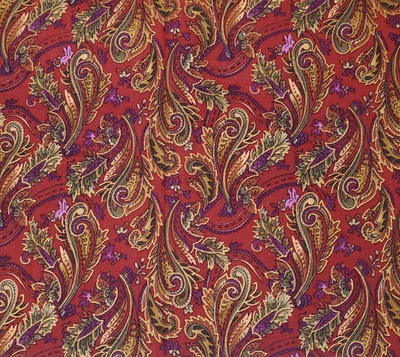 Hoffman Woodblocks Fabric Paisley Burgundy Gold Accents 55 x 43 Precut - Image 1 of 4