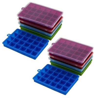 10er Set Eiswürfelform aus Silikon mit Deckel Cocktail Eiswürfelbehälter 24-Fach - Bild 1 von 4