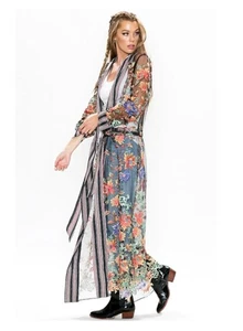 Nuevo con etiquetas Aratta Silent Journey Maxi Kimono Plumero S Bordado Colibríes Flores - Imagen 1 de 17