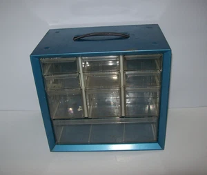 Armario de almacenamiento de artículos pequeños vintage AKRO-MILS 10 cajones, azul - Imagen 1 de 19