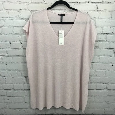 Eileen Fisher Top 女式特大号粉色 V 领套衫轻便羊毛新品 — 第 1/4 张图片