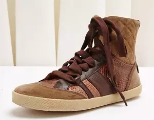 CHLOE Brown Quilted Suede Snakeskin Lace Up High Top Sneaker Shoe 5-35 - Picture 1 of 8