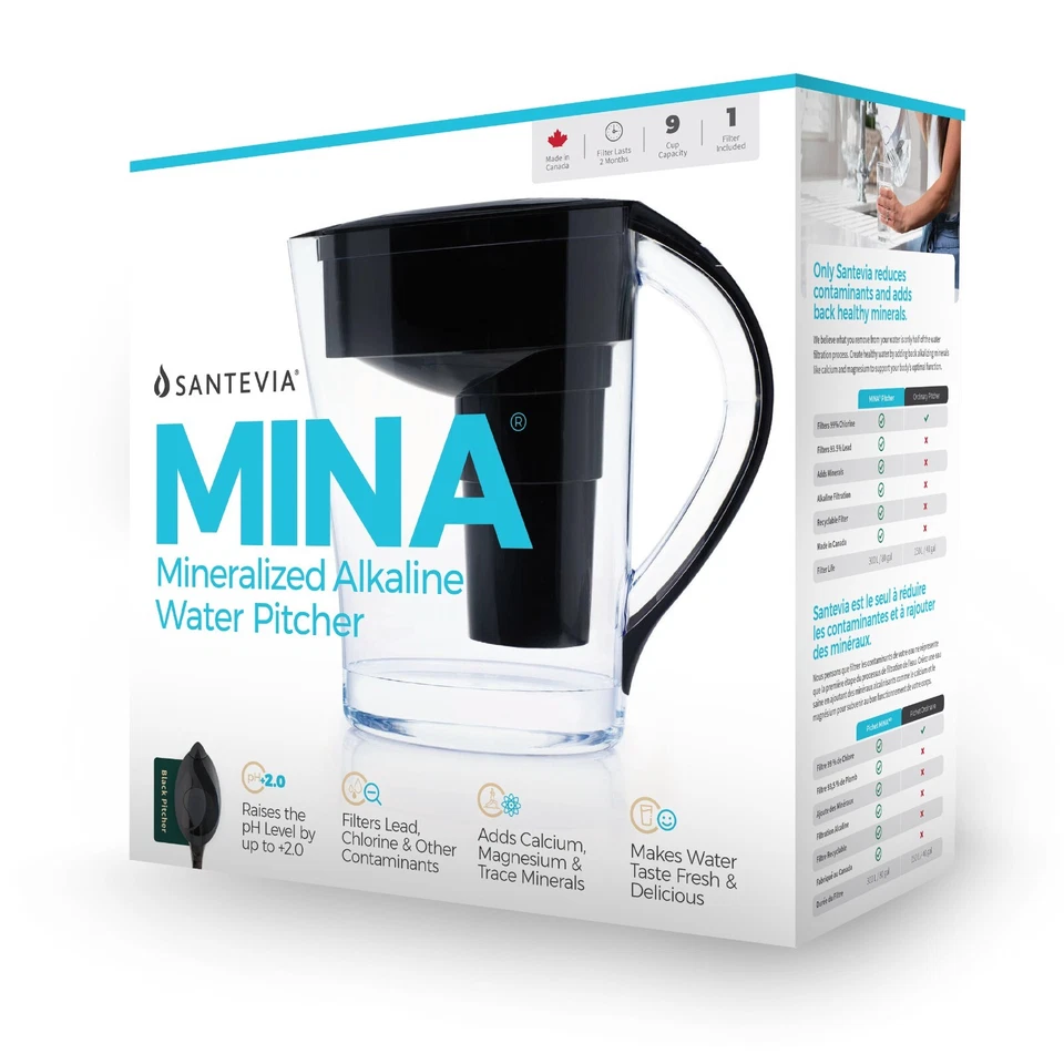 Santevia MINA Alkaline Water Filter Pitcher | 9-Cup at Home Water Filter That Ad