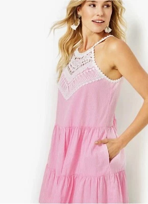 NWT Lilly Pulitzer Britt Havana Pink Seersucker Stripe Swing Dress Sz 16 - Image 1 of 4