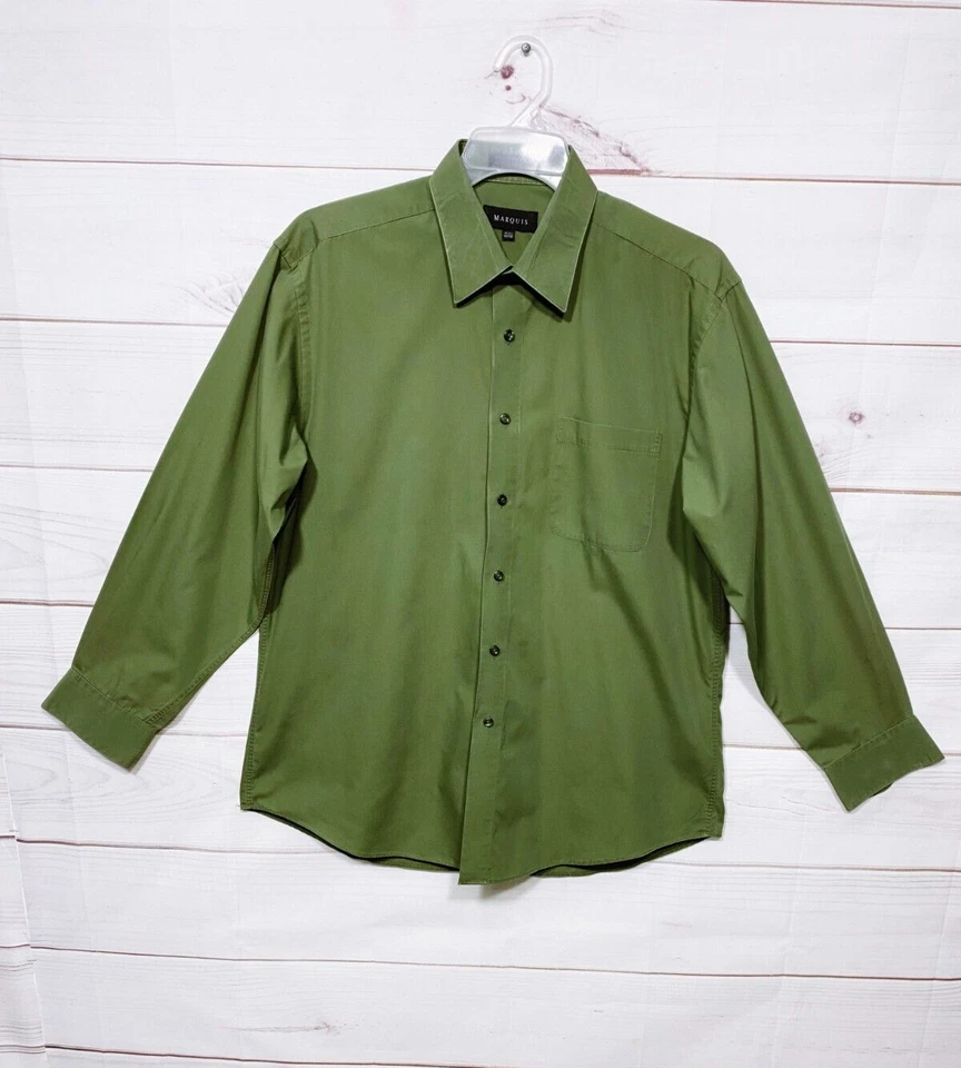 Camisa Marquis Para Hombre Talla L (16.5) Cuello Verde Bolsillo Abotonado Manga Larga Foto 1 de 4