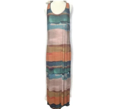 Maxi Vestido HH Alto Hippie Acuarela Multicolor Espalda Corredora Jersey Tejido Modal M Foto 1 de 4