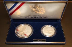 1993 S US MINT JAMES MADISON BILL OF RIGHTS SILVER DOLLAR & HALF DOLLAR 2 COINS - Picture 1 of 8