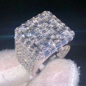 3.50Ct Baguette Cut Real Moissanite Men's Engagement Ring 14K White Gold Plated
