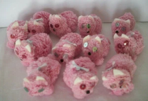 12 orecchie vintage pom pom rosa gatti paillettes occhi feltro - Foto 1 di 10