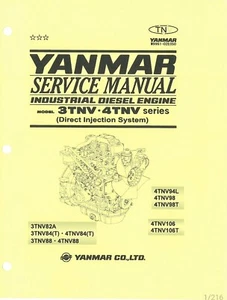 YANMAR 3TNV 4TNV SERIES SERVICE WORKSHOP REPAIR MANUAL PDF - Picture 1 of 5