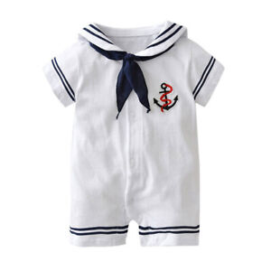 StylesILove Infant Toddler Baby Boy Cotton Sailor White Romper Outfit, 3M-18M