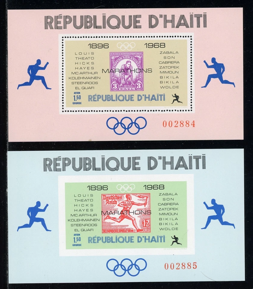海地斯科特 #616P-616Q MNH S/S OVPT 马拉松奥运会 1968 年简历 32+ — 第 1/1 张图片