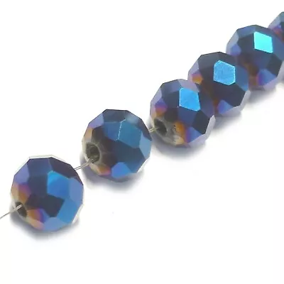 Glasperlen facettiert geschliffen 8x6 mm blau metallic 64 Perlen nenad-design - Bild 1 von 4