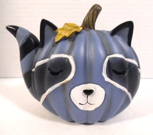FALL NWT 2022 Harvest Pumpkin Raccoon Table Décor Resin Blue & Black 4" Tall - Picture 1 of 6
