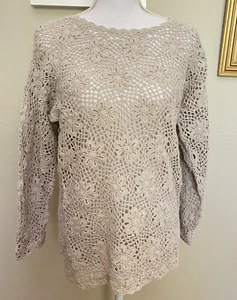 Túnica boho floral manga larga Y2K top tejido abierto ganchillo años 90 de colección M - Imagen 1 de 5