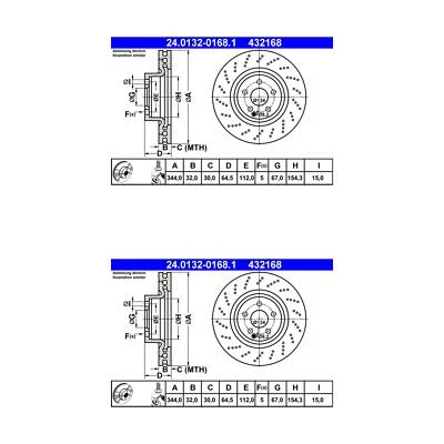 Rotores de freno de disco delanteros Mercedes C250 ATE/Premium One (2) 432168 0004211412 Foto 1 de 2